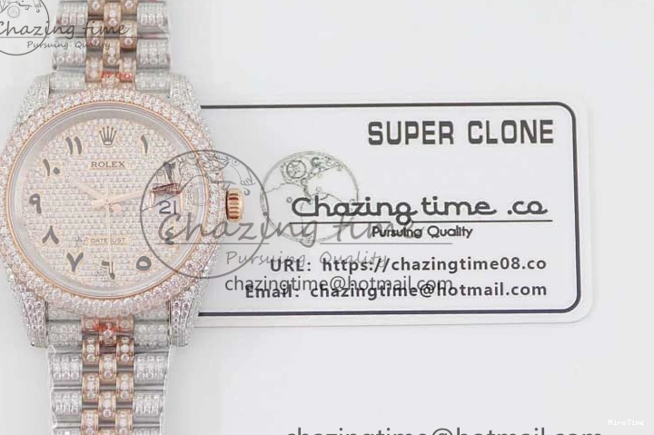 MiroTime 1229 Affordable Datejust 41 SS RG Full Diamonds TWF 1:1 Best Edition Arabic Markers Dial on Jubilee Bracelet A 2385